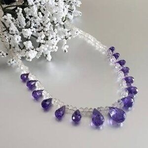 Genuine Aquamarine Necklace with Amethyst Tear Drops
